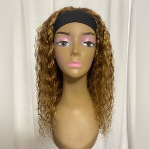 22" Honey Blonde Water Wave Headband Wig Color 4/27 Glue-less Human Hair New
